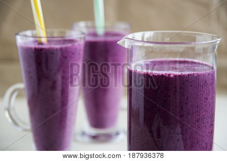 Vitamin smooth cocktail smoothies with blueberries and yogurt