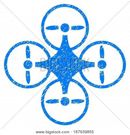 Grunge Air Copter icon with grunge design and dust texture. Unclean vector blue pictogram for rubber seal stamp imitations and watermarks. Draft emblem symbol.