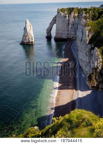 beautiful normandy - cliffs and beach étretat - france - may 2017