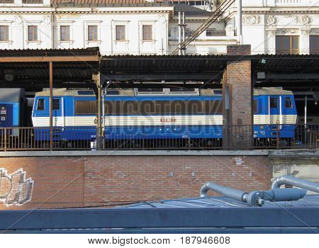 BRNO CZECH REPUBLIC - CIRCA DECEMBER 2011: Skoda Works Eso (ace) class 363 train locomotive at the railway station