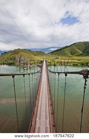 Katun river Bridge near the Multa village. Altai republic