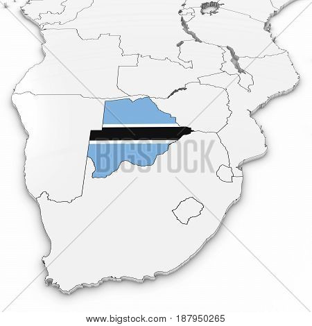 3D Map Of Botswana With Botswanan Flag On White Background 3D Illustration