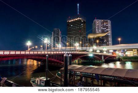 Tokyo Japan - May 2 2017: The red bridge that cross from Asakusa to Sumida area.