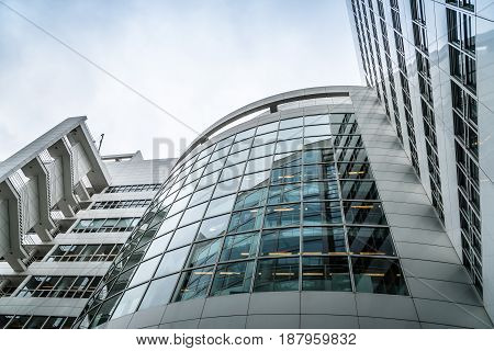 The Hague The Netherlands - August 7 2016: The Hague City Hall. It was designed by American architect Richard Meier. Low angle view