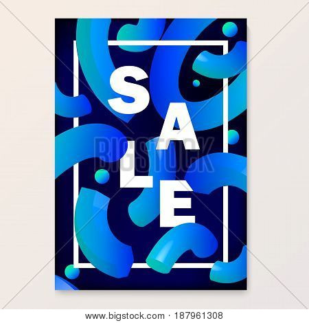Bright poster for your sales discounts and promotions. Modern style. Used to sell banners flyers price tags for outdoor printing mobile teasers and e-commerce. 3d shapes in the style of dynamic design