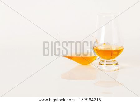 Set Of Single Malt Tasting Glasses, Single Malt Whisky In A Glasses, White Background