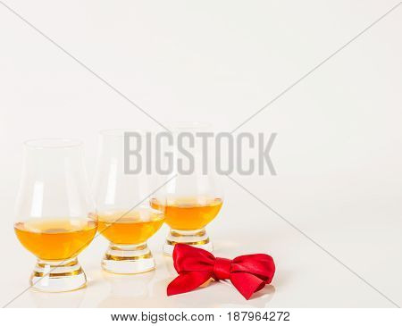 Set Of Single Malt Tasting Glasses, Single Malt Whisky In A Glasses, White Background
