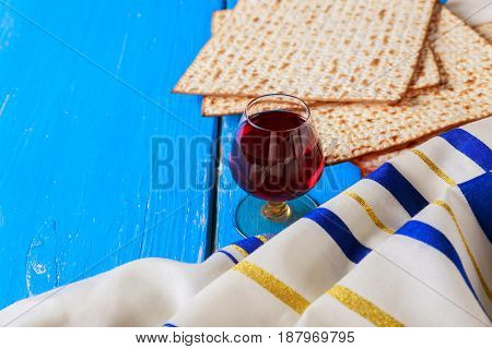 Red Kosher Wine With A White Plate Of Matzah Or Matza And A Passover