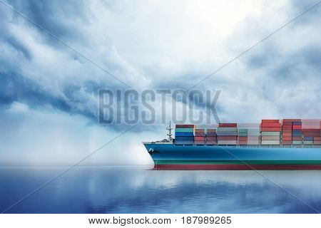 International Container Cargo ship in the ocean Freight Transportation Nautical Vessel