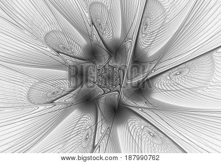 Monochrome abstract fractal on white background. Virtual Reality. Design element. Fantasy background.