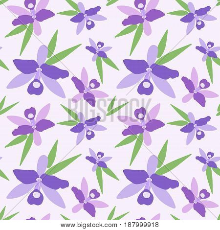 Seamless vector pattern with orchid - national flower of Costa Rica swatch inside
