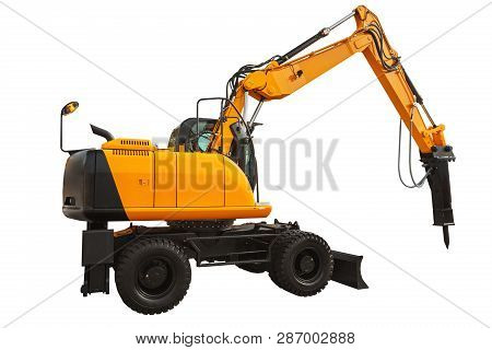Backhoe Loader Or Bulldozer - Excavator Isolated On White Background With Clipping Path