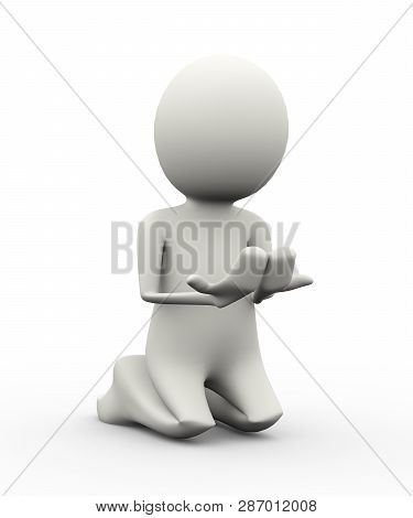 3d Illustration Of Muslim Man With Raising Hands Making Dua In Islamic Way. 3d Human Person Characte