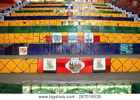 Selaron Steps Or Escadaria Selaron Has 215 Steps Covered In Over 2000 Tiles Collected From Over 60 C