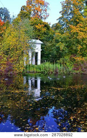 Old White Gazebo In The Autumn Park