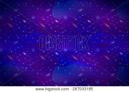 Cartoon Deep Space Background With Lots Of Colorful Stars And Galacticas
