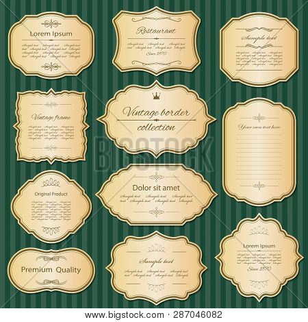 Lixury Golden Frames And Borders Set. Vector