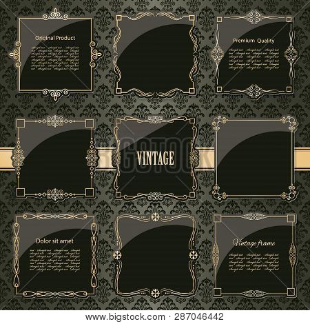 Lixury Golden Frames And Borders Set. Vector