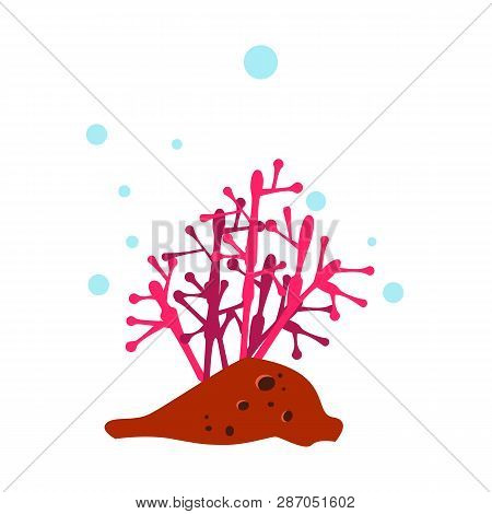 Coral Flat Icon. Coral Reef, Aquarium, Polyp. Sea Cartoon Characters Concept. Vector Illustration Ca