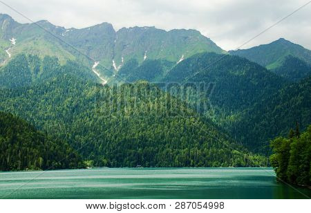 Alpine lake Ritsa in Abkhazia in the Caucasus mountains