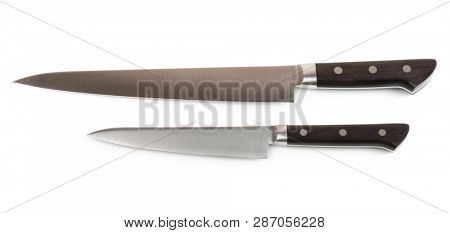 Long and short knives isolated on white background