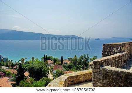 View Of The Boka-kotorska Bay From The Fortress Herceg Novi. The Town Of Herceg Novi In Montenegro. 
