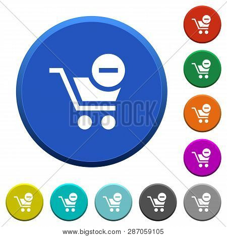 Remove Item From Cart Round Color Beveled Buttons With Smooth Surfaces And Flat White Icons