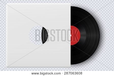 Realistic Vinyl Record With Cover Mockup. Gramophone Vinyl Record With Label. Black Vinyl Record Dis