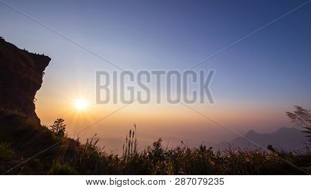 Landscape Of Mountain High View With Sun Rise In The Morning At Phucheefah Chiangrai, Thailand