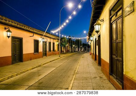 Putaendo, Chile. Beautiful View Of The Comercio Street In The Downtown Of Putaendo City. Colonial St