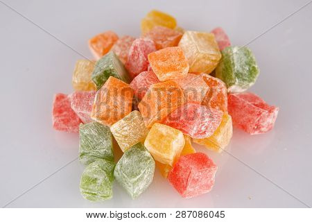 Different Colours Turkish Delight Isolated On White Background