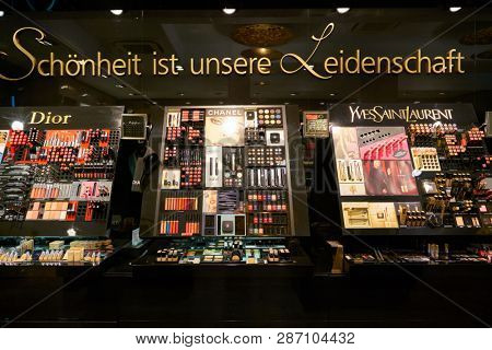 DUSSELDORF, GERMANY - CIRCA SEPTEMBER, 2018: cosmetics on display at Pieper Perfume in Dusseldorf