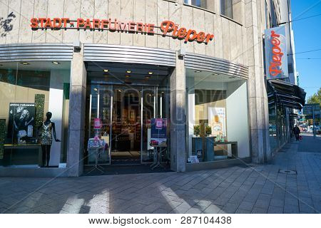 DUSSELDORF, GERMANY - CIRCA SEPTEMBER, 2018: entrance to Pieper Perfume store in Dusseldorf.