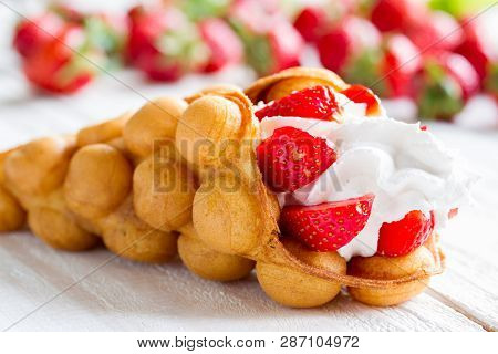 Hong Kong Waffles With Strawberries And Whipped Cream