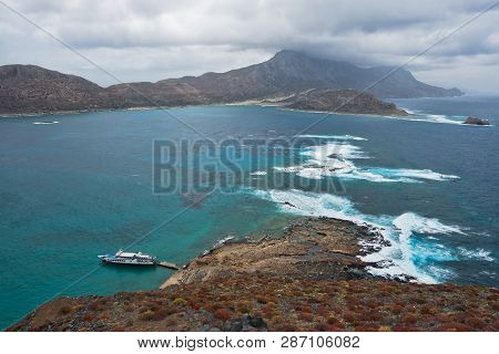 View From An Old Venetian Fortress Used By Pirates At The Top Of Gramvoussa Island, Near Balos Beach