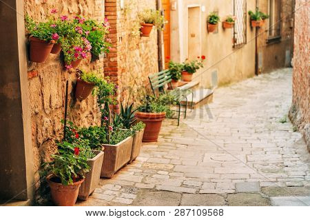 Picturesque View Of Small Old Street, Imahe Taken In Tuscany, Italy