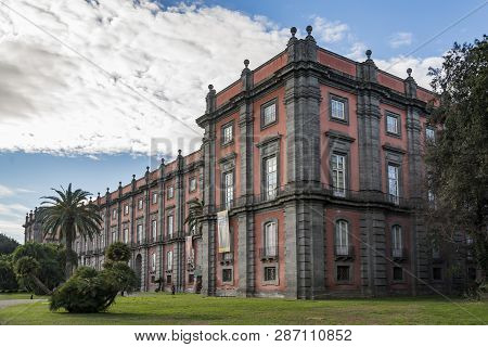 Naples - December 31: The Capodimonte Royal Palace Seen From The Park With The Fountain On December 