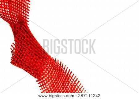 Birthday Gift Card With Red Bow And Ribbon In The Middle Of Decoration Isolated On White Background