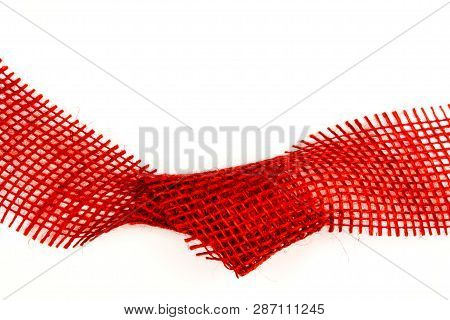 Birthday Gift Card With Red Bow And Ribbon In The Middle Of Decoration Isolated On White Background