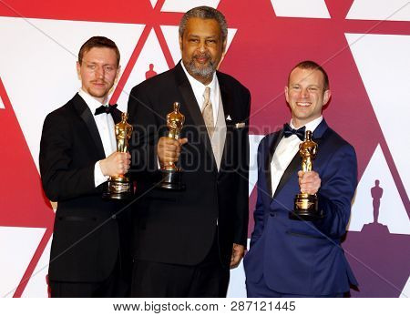 David Rabinowitz, Charlie Wachtel and Kevin Willmott at the 91st Annual Academy Awards - Press Room held at the Loews Hotel in Hollywood, USA on February 24, 2019.