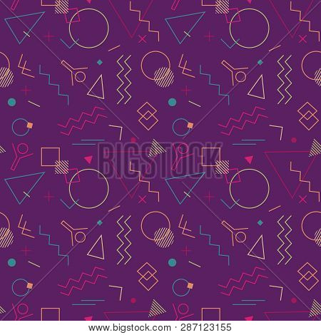 Memphis Swiss Style Seamless Pattern. Flat Geometric Isolated Vector Pattern. Bright Fun Decorative 