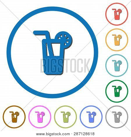 Longdrink Flat Color Vector Icons With Shadows In Round Outlines On White Background