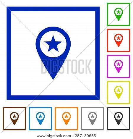 Poi Gps Map Location Flat Color Icons In Square Frames On White Background