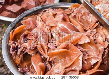 Pickled Squid On Tray In The Market