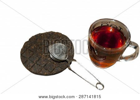 Organic Cup Of Puer Tea On White Background