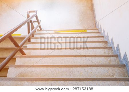 Terrazzo Floor Stairs Walkway Down. Select Focus With Shallow Depth Of Field.