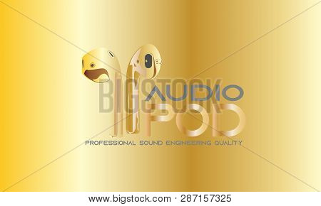 Gold Wireless Ear Pod Bud Heaphone Dj Recording Studio Logo Emblem