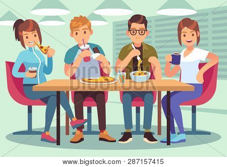 Friends Cafe. Friendly People Eat Drink Lunch Table Fun Seating Friendship Young Guys Meeting Restau