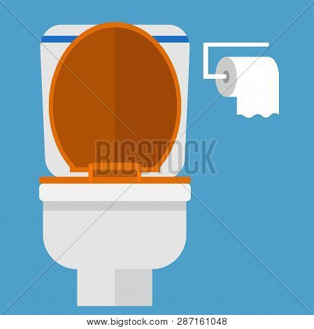 Toilet Bowl With Toilet Paper Roll. Simple Flat Cartoon Vector Illustration.