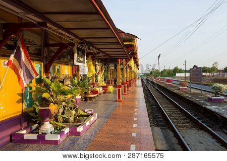 Cha Am, Thailand - December 13, 2018: On The Cha-am Railway Station On A Sunny Morning